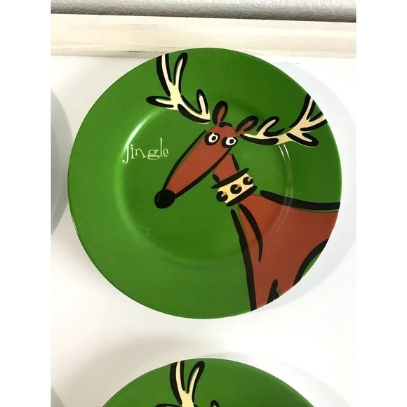 Set of 4 Gibson Max & Lucy Reindeer 8.5" Dessert/Salad Plate Jingle Collection - Picture 3 of 9